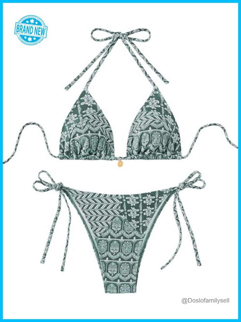 2 Piece Floral Print Geometric Halter Triangle Bikini Set